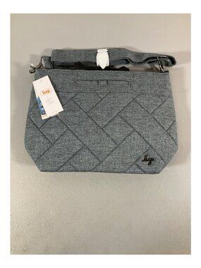 Lug Tenor Heather Grey Quilted Crossbody Bag, Medium, Unisex with Polka Dot Acce